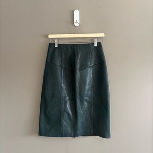 VINTAGE Bagatelle Dark Green Leather Pencil Skirt